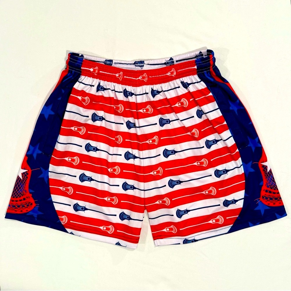 ChalkTalk Sports Lacrosse Shorts Mens Small Beckett Stars and Stripes America US